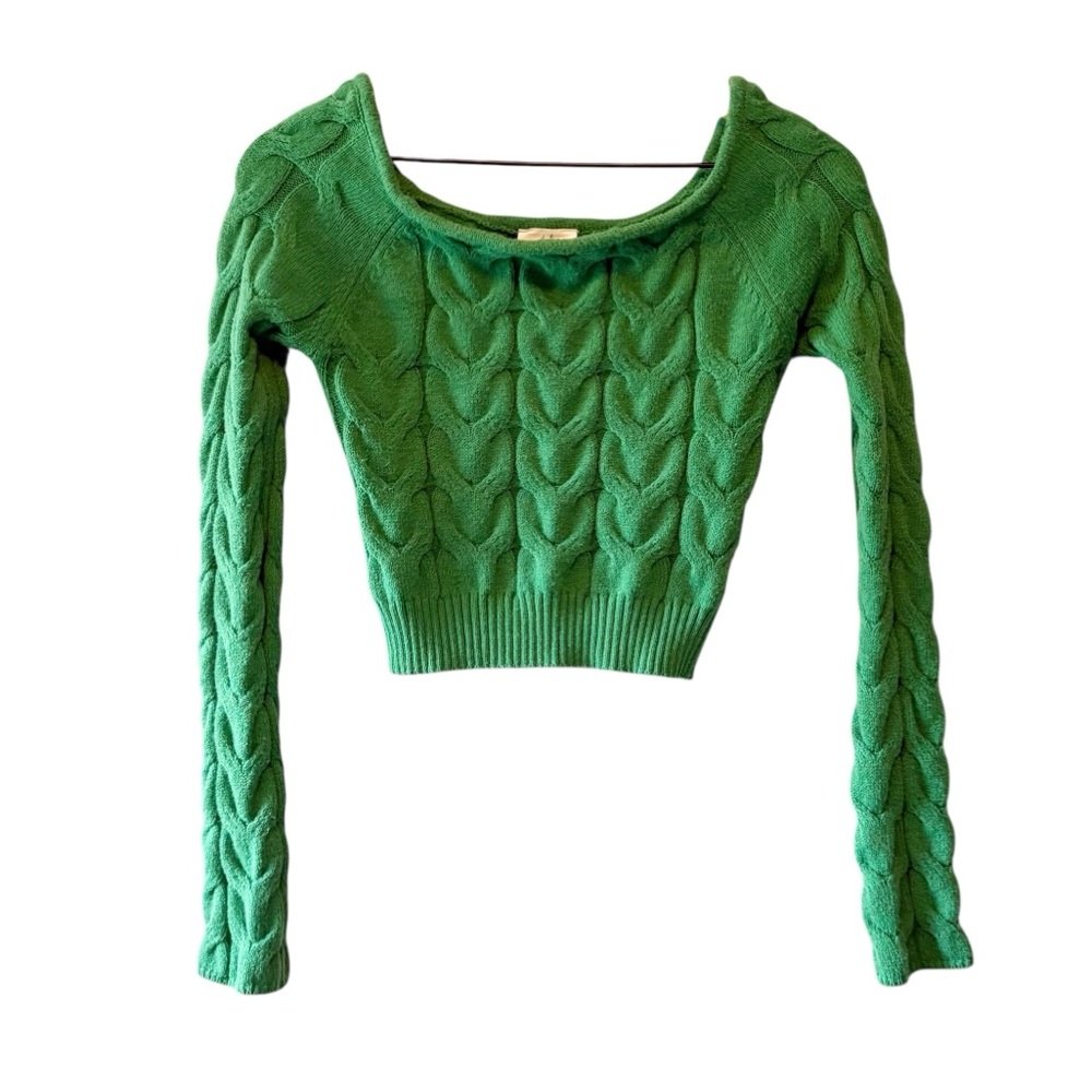 Bobbles & Lace All Things Sweet Cropped Sweater Kelly Green sz S